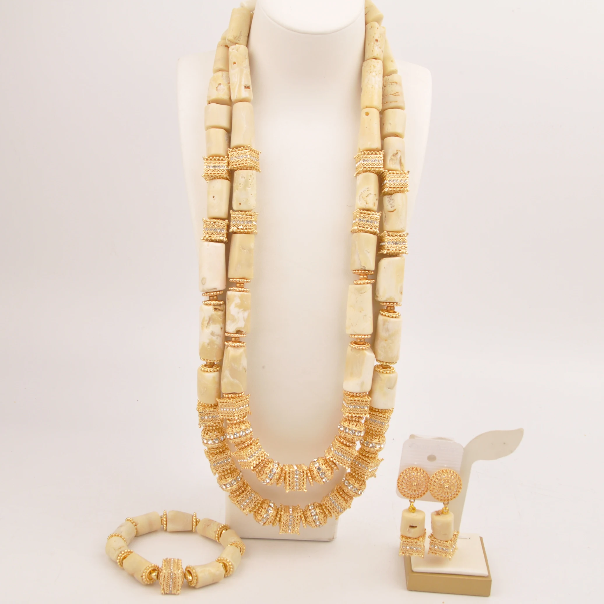 

32inches Real White Coral Necklace Bracelet Earring African Beads Jewelry Set