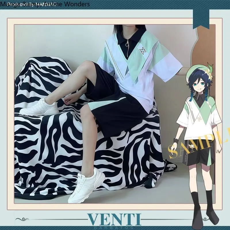 

Halloween Genshin Impact Barbatos Game Student Anime Cosplay Summer Short Sleeved Pajamas Shorts Home Suit Set Household Clothes