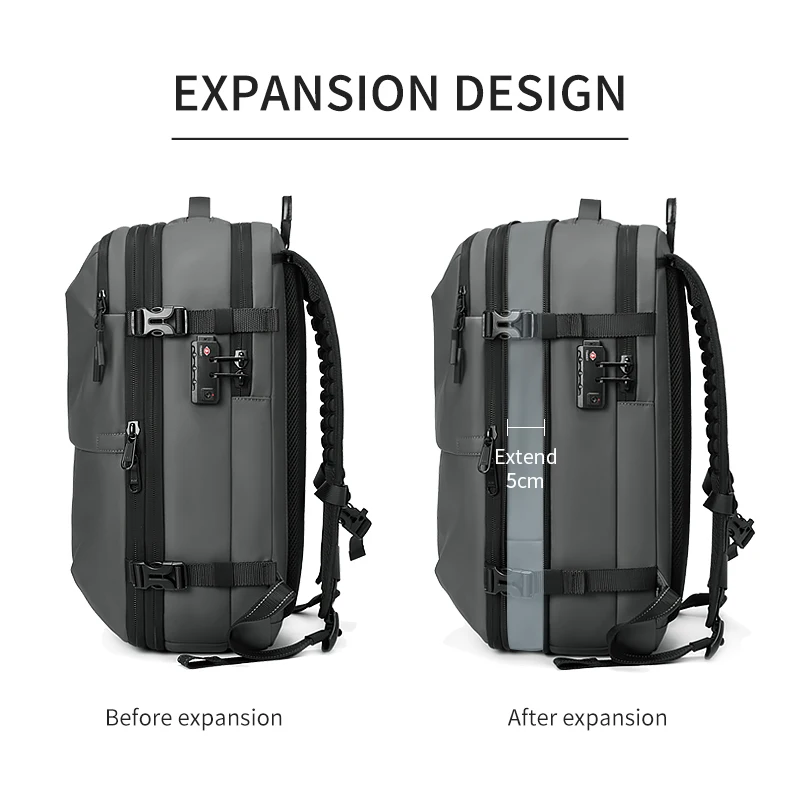 Mochila de viaje de compresión al vacío para hombre, mochila para portátil de 17 pulgadas, mochila escolar de gran capacidad para negocios, mochila de senderismo expandida