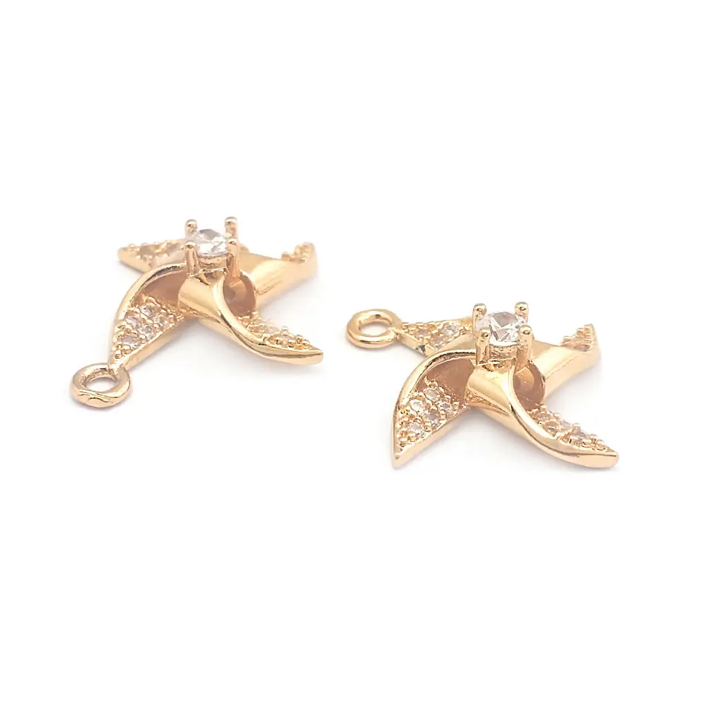 18K Gold Color Airplane Bicycle Tower Windmill Charms Pendants High Quality Diy Jewelry Making Necklace Earrings Accessories