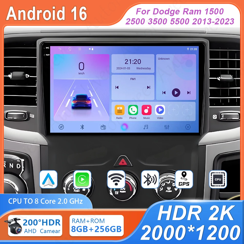 

Android Car Radio For Dodge Ram 1500 2500 3500 5500 2013-2023 4G Wifi BT High-performance Head Unit Multimedia Player Navigation