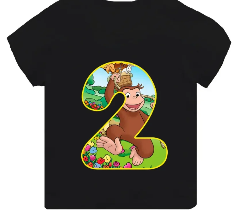 T-shirt engraçada com estampa para crianças, roupas de desenhos animados para bebês meninas e meninos, número do aniversário, 1-8 anos