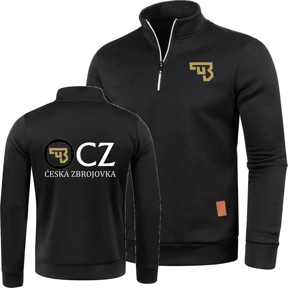 Mens Sweaters Winter Basic Knitwear CZ Ceska Zbrojovka Half Zip Stand Collar Pullover Tops Firearms Sign Turtleneck Sweatshirts