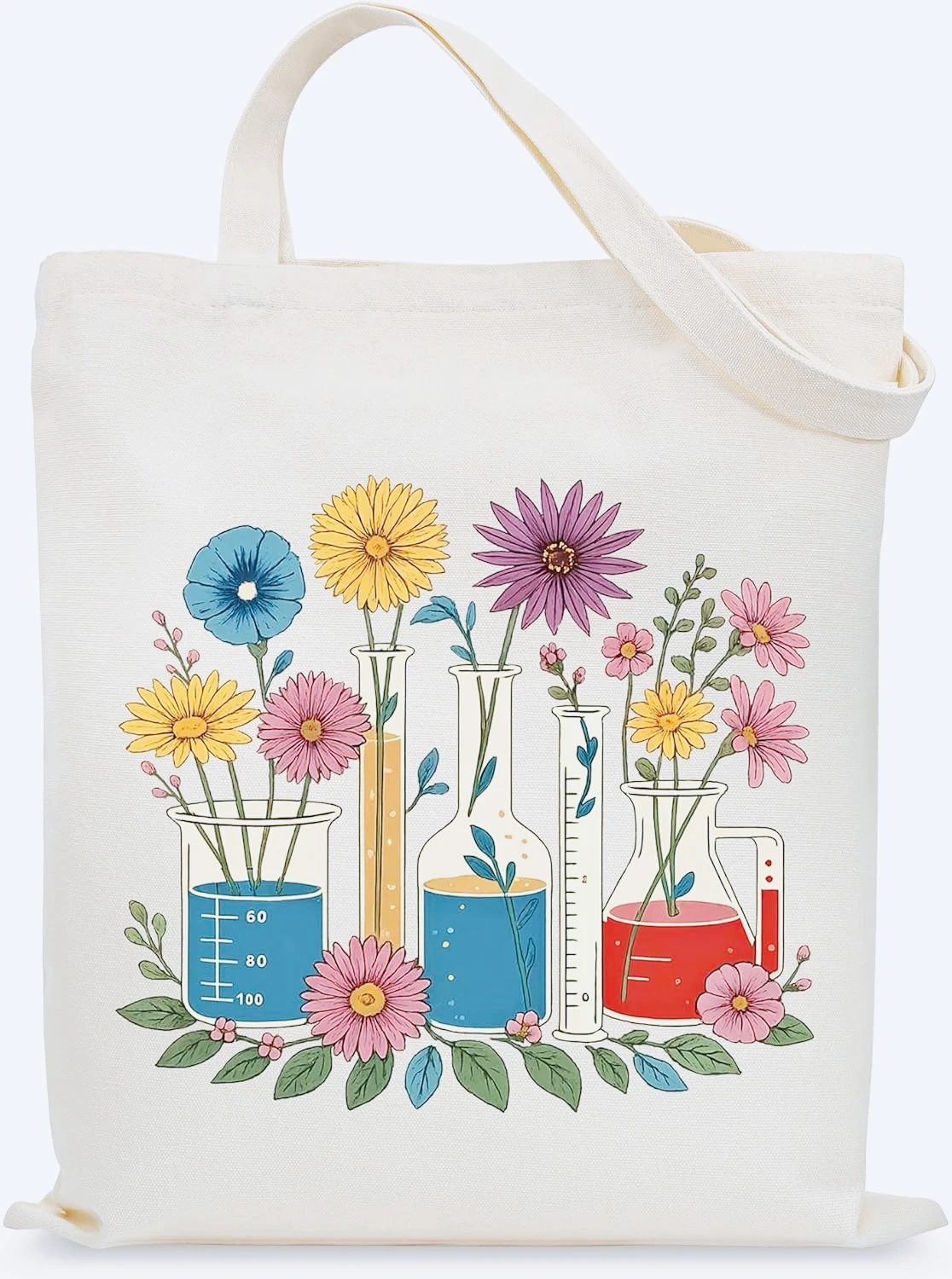 

Наука и искусство Растение Бежевая холщовая сумка на плечо, химическая бутылка с цветочным узором Сумка на плечо Ежедневная универсальная большая сумка для поездок на работу