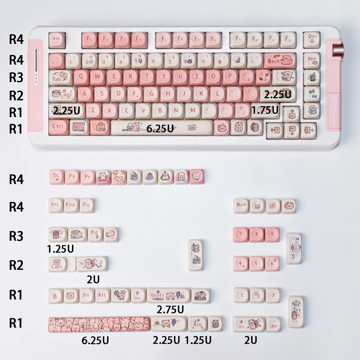 Imagem -06 - Moa-teclado Mecânico Rosa Verde Marrom 130 Chaves Pbt Tiro Duplo 64 68 75 84 96 980 100 Girls Gift Gk61 Anne Pro 2