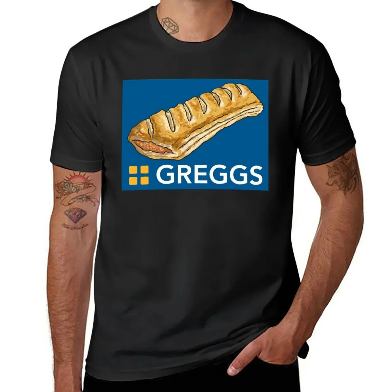 

GREGGS logo with Sausage Roll T-Shirt boys animal print aesthetic clothes fruit of the loom mens t shirts