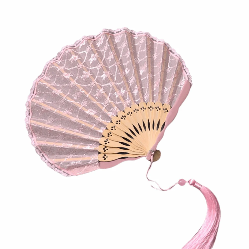 Abanico Plegable de Encaje Multicolor con Diseño Floral en Forma de Concha, Abanico Plegable a Mano, Regalos, Accesorios de Cosplay, Abanico de Estilo Chino, Decoración del Hogar
