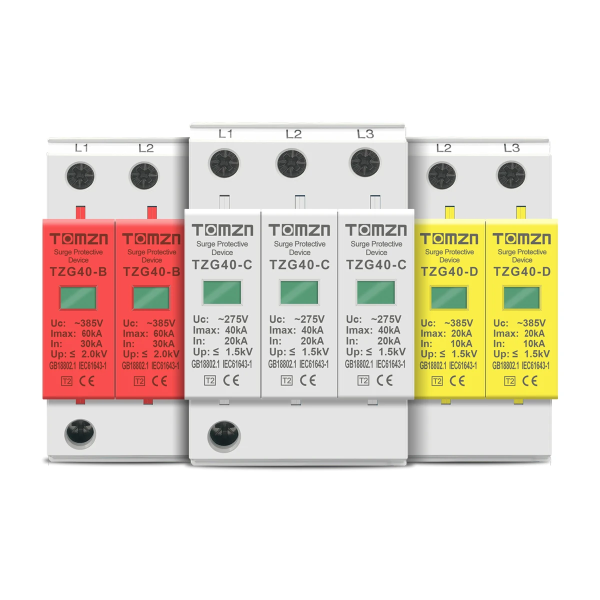 AC SPD 3P 10-20KA 20-40KA 30-60KA 275V 385V House Surge Protector Protective Low-voltage  Arrester Device