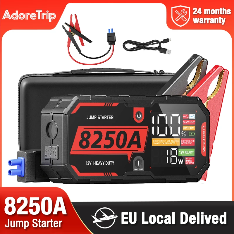 AdoreTrip 8250A Hochleistungs-Starthilfegerät, 12V Autobatterie-Booster, Tragbare Powerbank für Auto, SUV, Offroad 4x4, Pickups