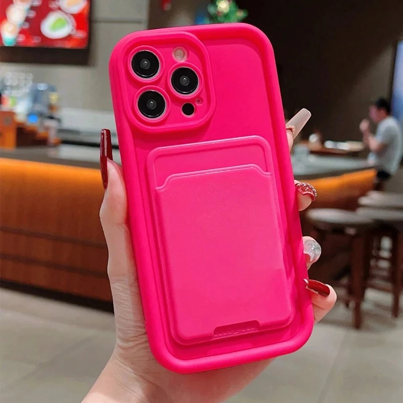 Funda de silicona suave para teléfono móvil, carcasa de lujo con ranura para tarjeta, a prueba de golpes, para iPhone 16, 15, 14, 11, 13, 12 Pro Max, 7, 8 Plus, X, XR, XS