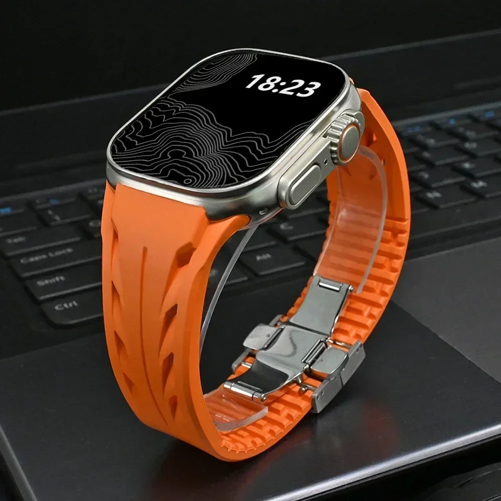 

Cut To Size Soft Bracelet For Apple Watch Ultra 2 Series 10 46mm 9 8 7 Fluororubber Strap For iWatch 49mm 45mm 44mm Sports Band