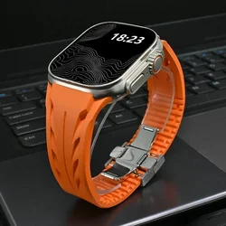 애플워치 울트라 3 시리즈 11 10 46mm 9 8용 맞춤형 소프트 브레이슬릿, iWatch 49mm 45mm 44mm용 플루오로러버 스트랩 스포츠 밴드