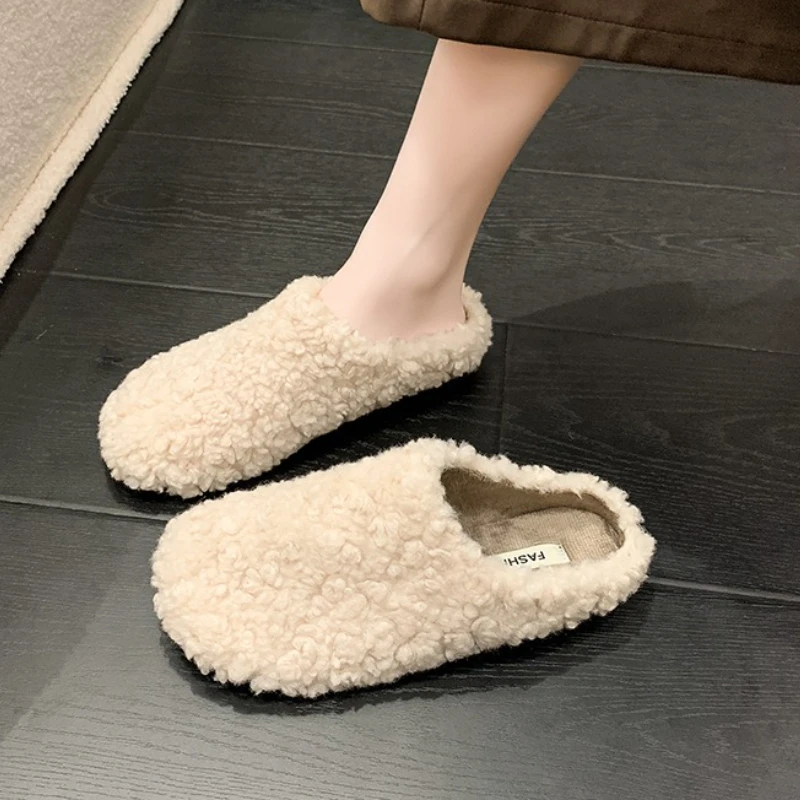

Fur Slippers Women Flats Suede Mules Shoes 2025 Fahsion New Woman Flip Flops Winter Slingback Sneakers Cozy Slides Zapatos Mujer
