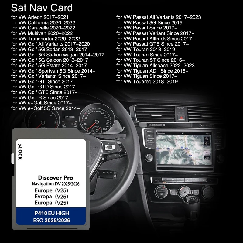 

64GB Discover Pro Media Navigation Sat Nav for VW DV V25 GPS SD Card Update Europe Map Navi Accessories