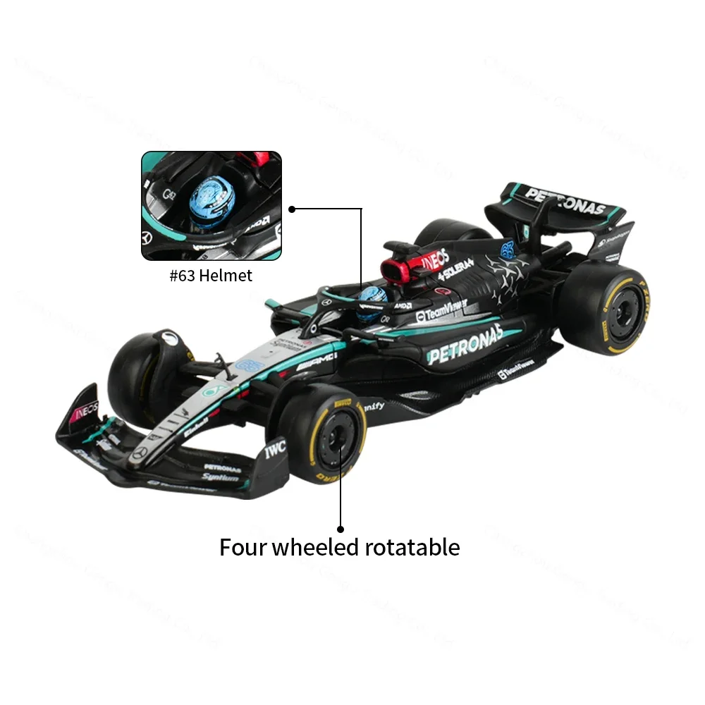 Bburago 1:43 2024 Mercedes AMG W15 E Performance Static Simulation Diecast Alloy Model F1 Racing Formula Car Acrylic Box