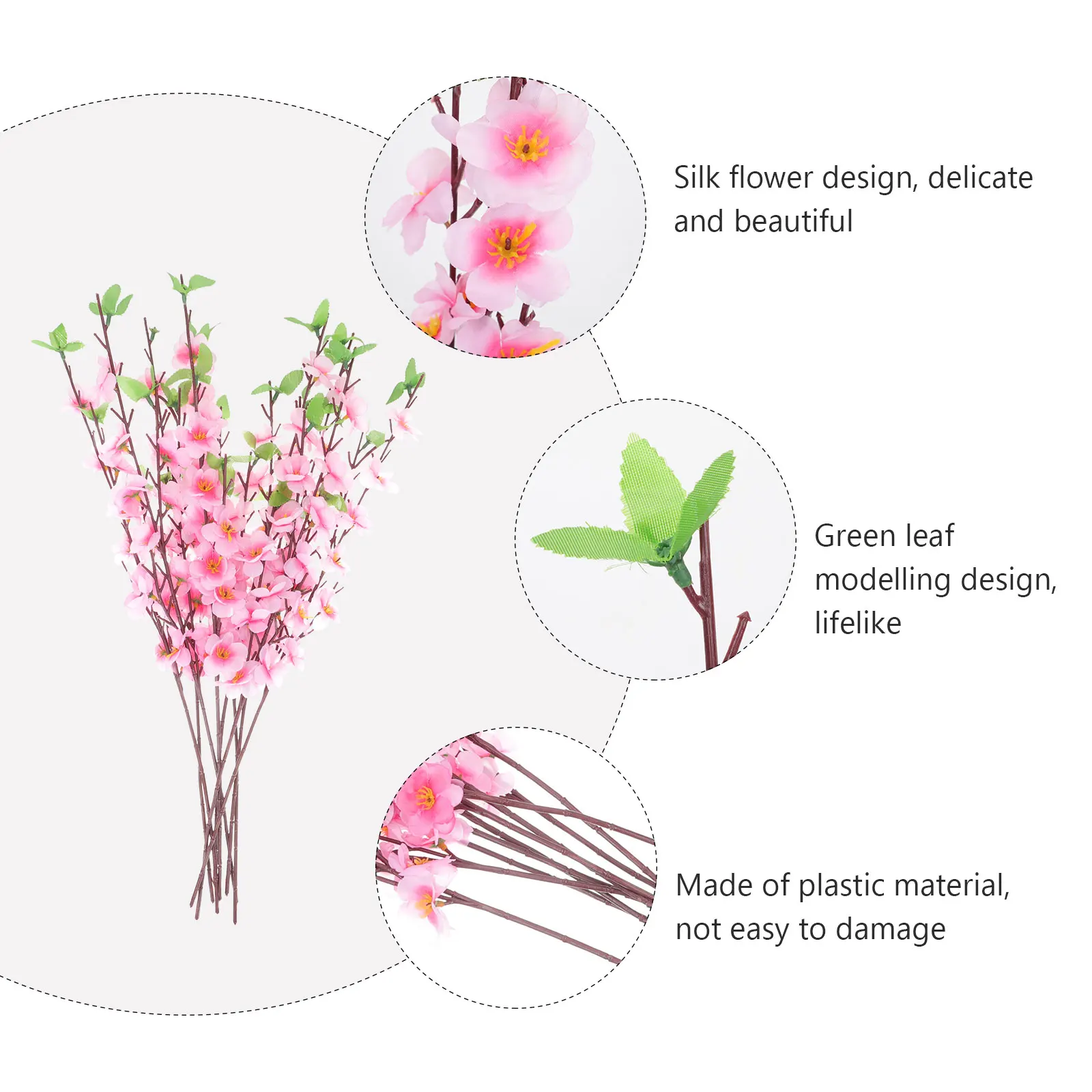 

10 Artificial Peach Blossom Branches Lightweight Reusable Non Fading Pink Plastic StemsFlower Arrangement Supplies