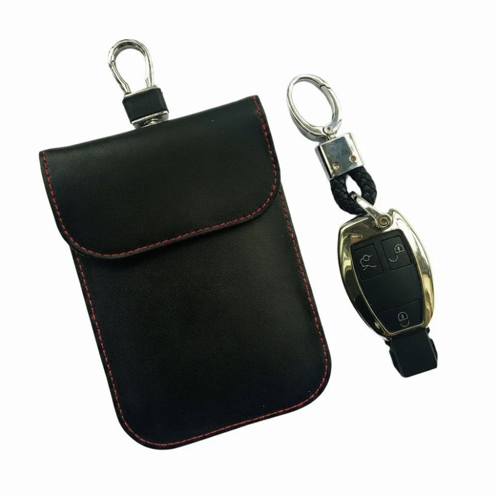Genuine Leather RFID Blocking Car Keys Case Zipper Closure Coin Purse Anti-Theft Key Protector Versatile Storage Retro