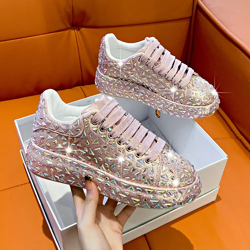 Luxury Designer Autumn Water Diamond Women Sneakers Thick Bottom Shining Crystal Casual Sports Shoes Trendy zapatillas mujer