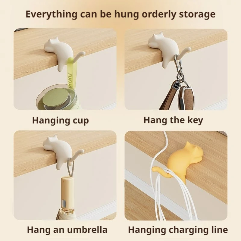 Gancho para llave de cola de gato, soporte multifuncional para llavero con borde de mesa, ganchos portátiles sin perforaciones, gancho para gato de escritorio para ahorrar espacio