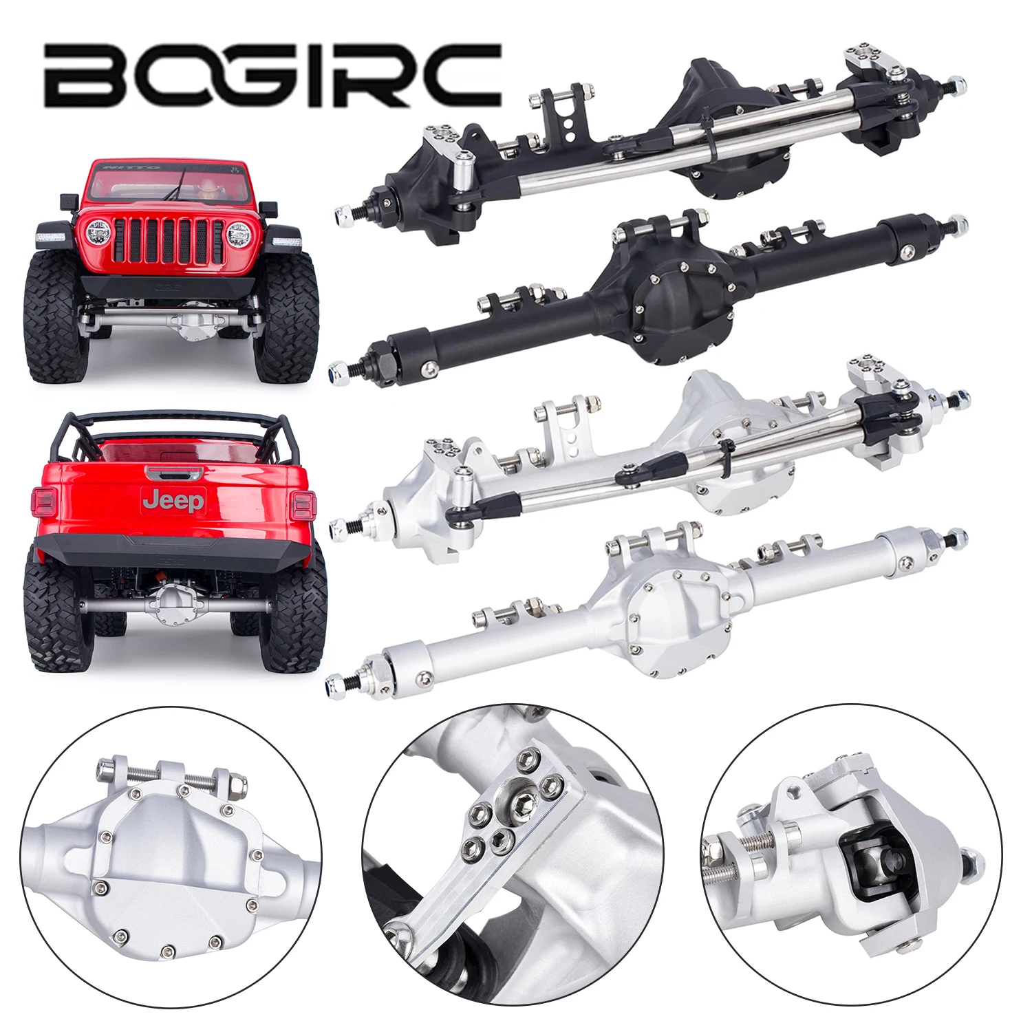 B ​ Eixo Dianteiro e Traseiro de Alumínio OGIRC, Construção em Peça Única, Offset para Crawler RC 1/10 CNC Axial SCX10 II Vanquish VS4-10