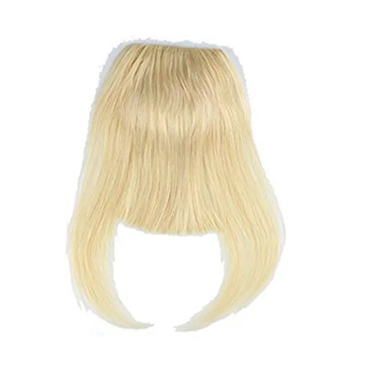 Clip in Bangs 100% Real Human Hair Clip on Wispy Bangs Fringe with Hairpieces For Women Fake Front Bangs Extensions Blonde 613#