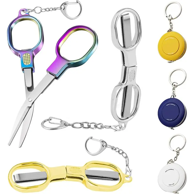 2025 Trend Nurse, Badge Mini, Travel Foldable Scissors- 6 Pack Includes Tape Measure& Keychain-Home, Office, Craft, Sewing
