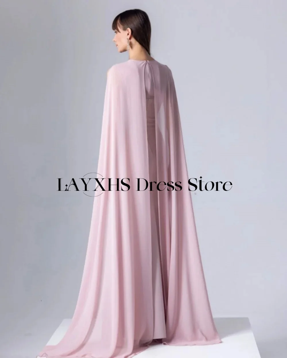 LAYXHS Elegante Abendkleider mit O-Ausschnitt, Meerjungfrau, ärmellos, mit Perlen besetzt, mit Schal, Ballkleider, individuell gestaltet