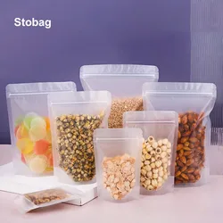 StoBag 100pcs Matte Transparent Food Packaging Ziplock Bags Frosted Stand Up Sealed for Candy Tea Nuts Storage Reusable Pouch