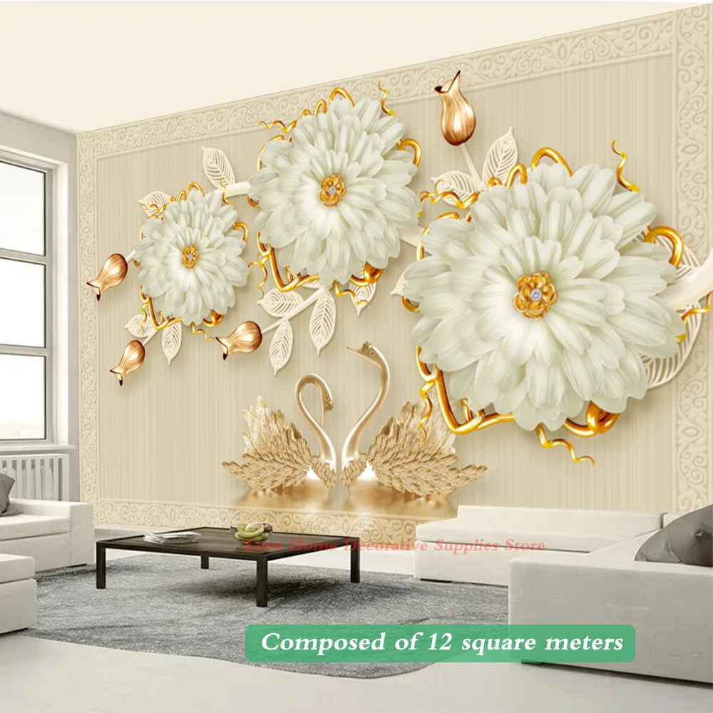 

Luxury 3D Flower Swan Wallpaper For Wall European Style Mural Living Room TV Sofa Background Wall Covering Decor Papel De Parede