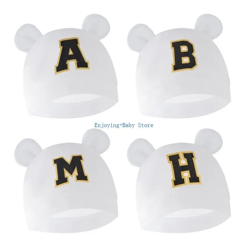 

770B Newborns Nursery Hospital Hat Baby Hat Letter Printed Caps Infant Bear Ear Hats for Boys Girls 6-24 Months