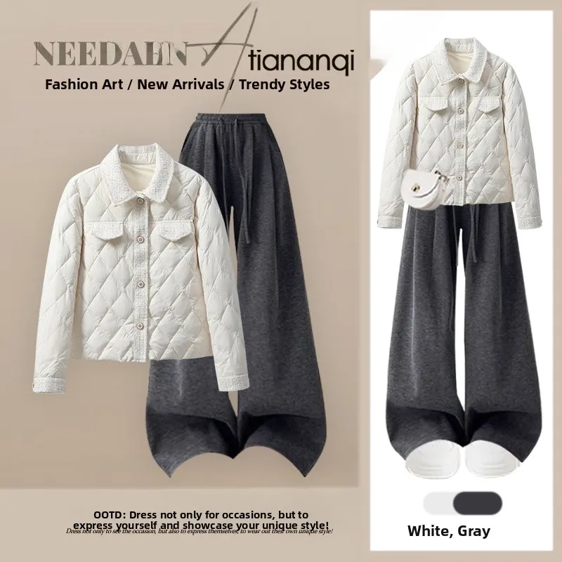 

Осенний модный универсальный комплект из двух предметов: свободная хлопковая куртка и брюки с высокой талией, прямые, струящиеся, широкие штанины, для женщин