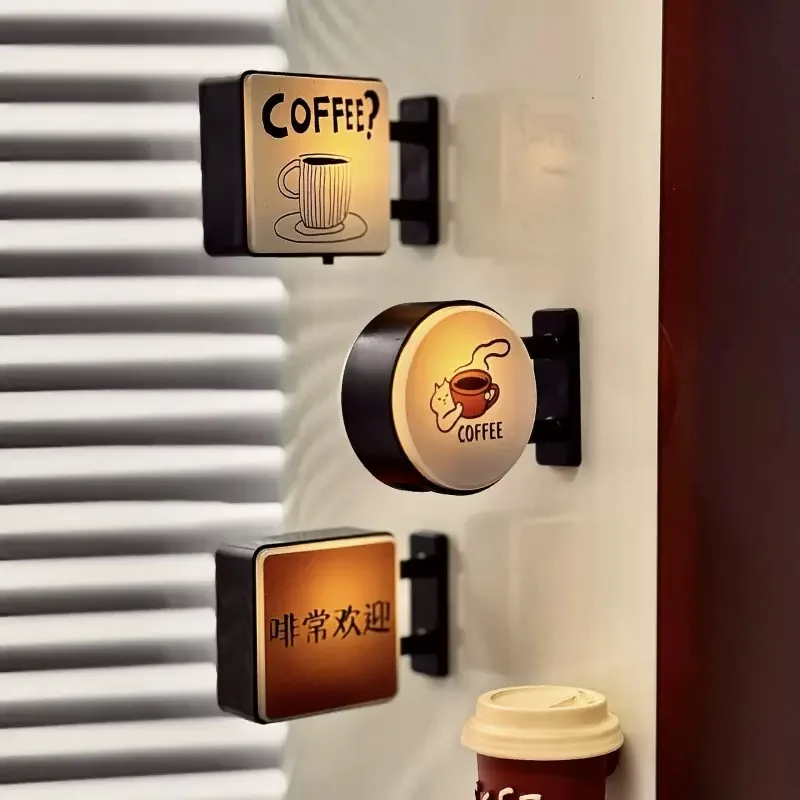 Retro Coffee Corner Fridge Magnet Miniature Model Magnetic Attraction Decorate Night Light Atmosphere Light Glowing Signboard