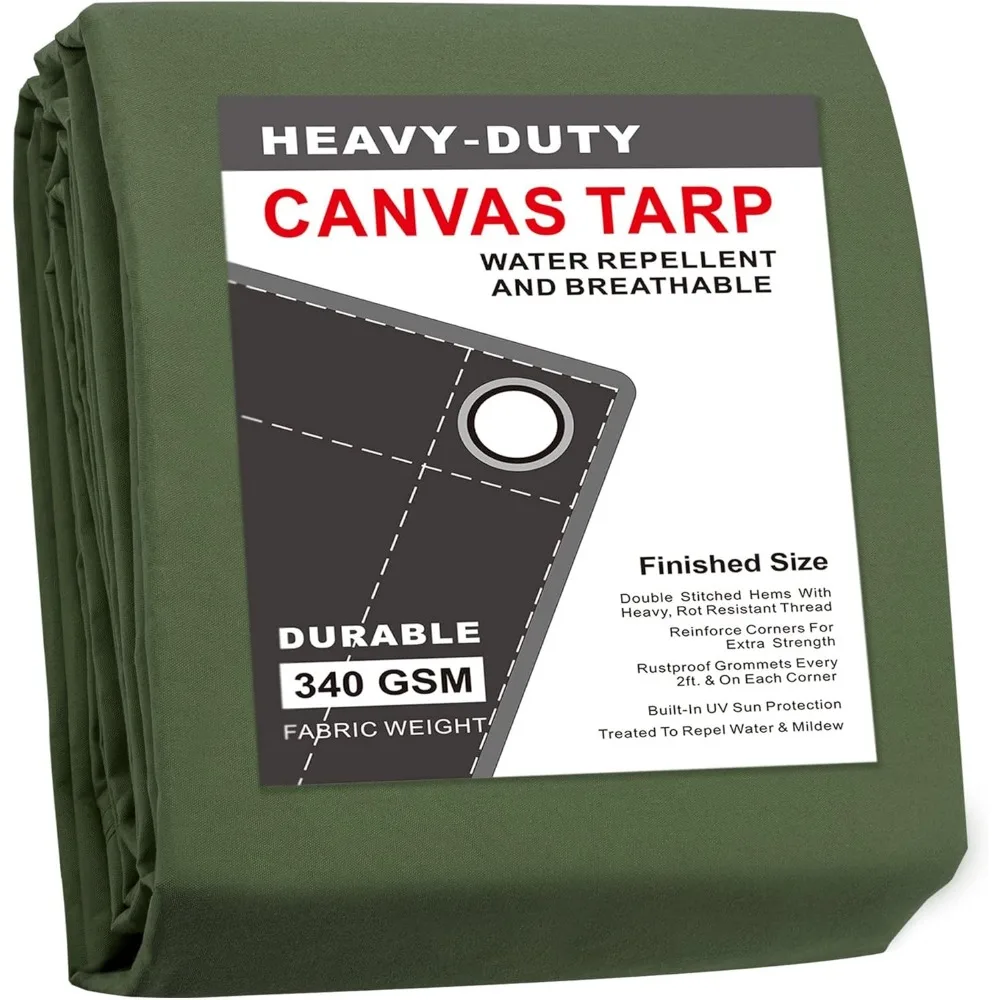 

10x12 Feet Heavy Duty Canvas Tarp with Rustproof Grommets, Multipurpose Cover for Camping, Tent, Roof