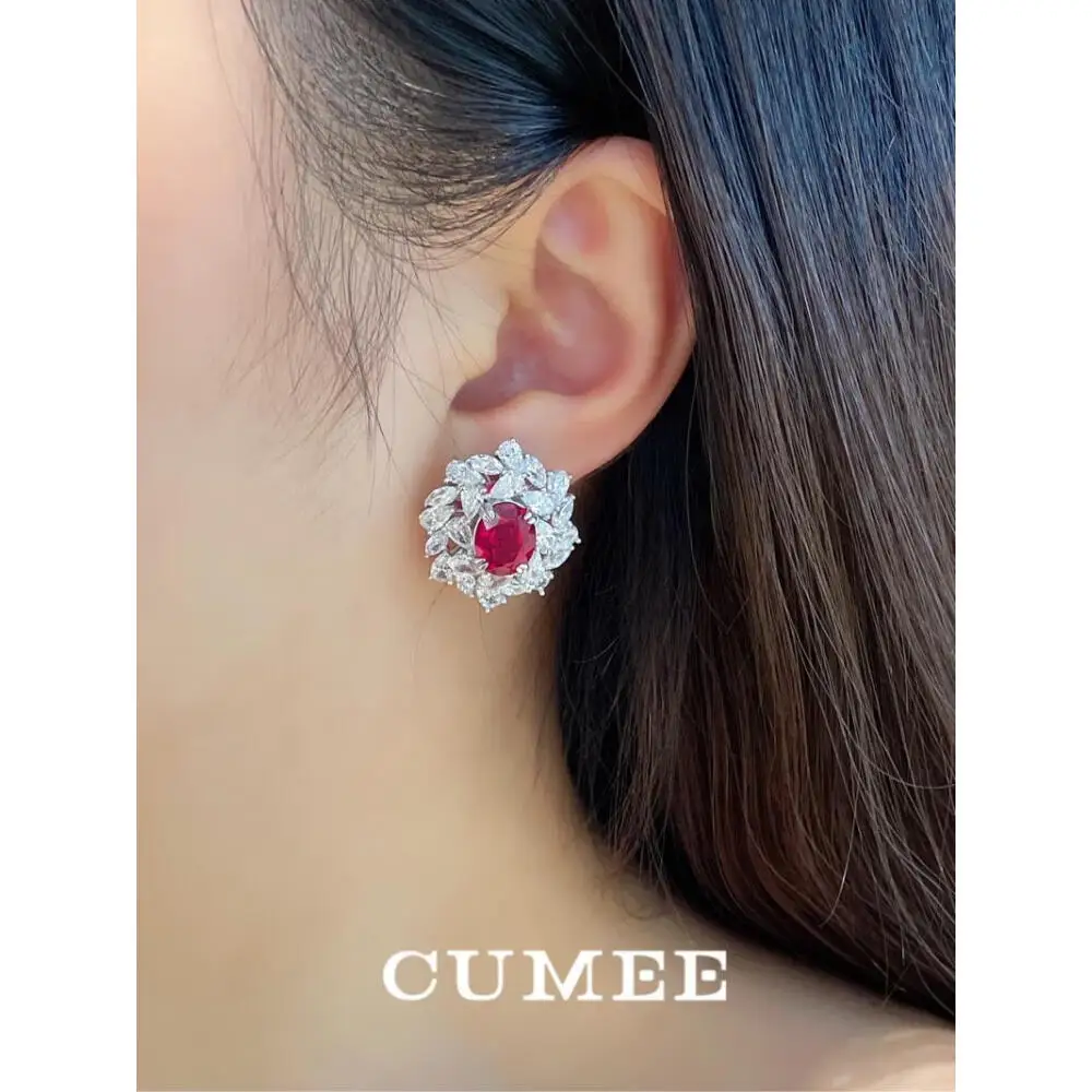 CUMEE  Lab Created Ruby Earring for Women Pigeon Blood Red Ruby Gem Earrings for Women Girls. Silver Plated Gold