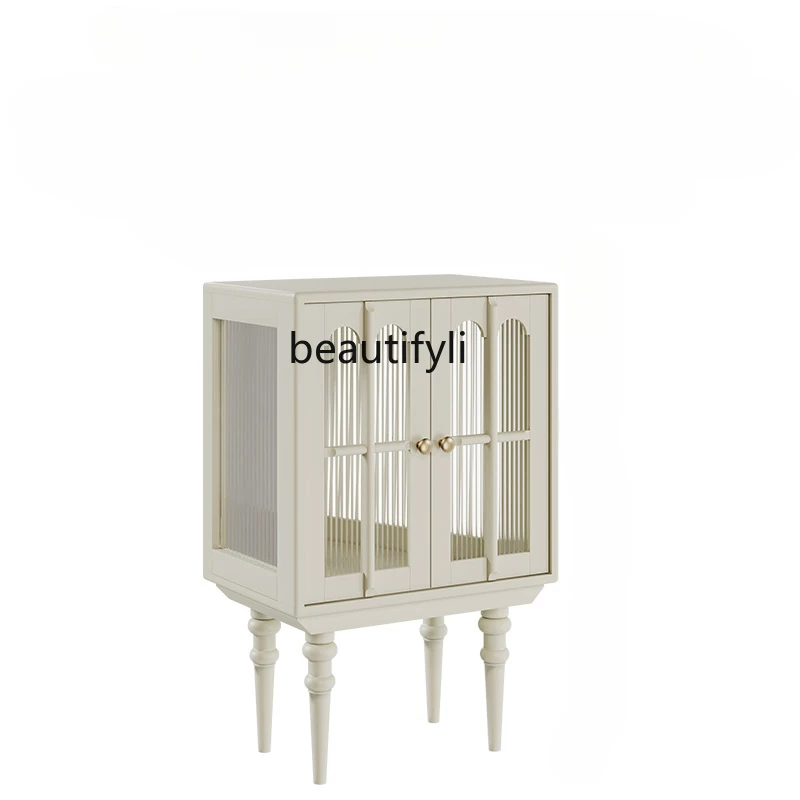 

Cream Style Solid Wood Side Cabinet French White Storage Light Luxury Household Storage Cabinet