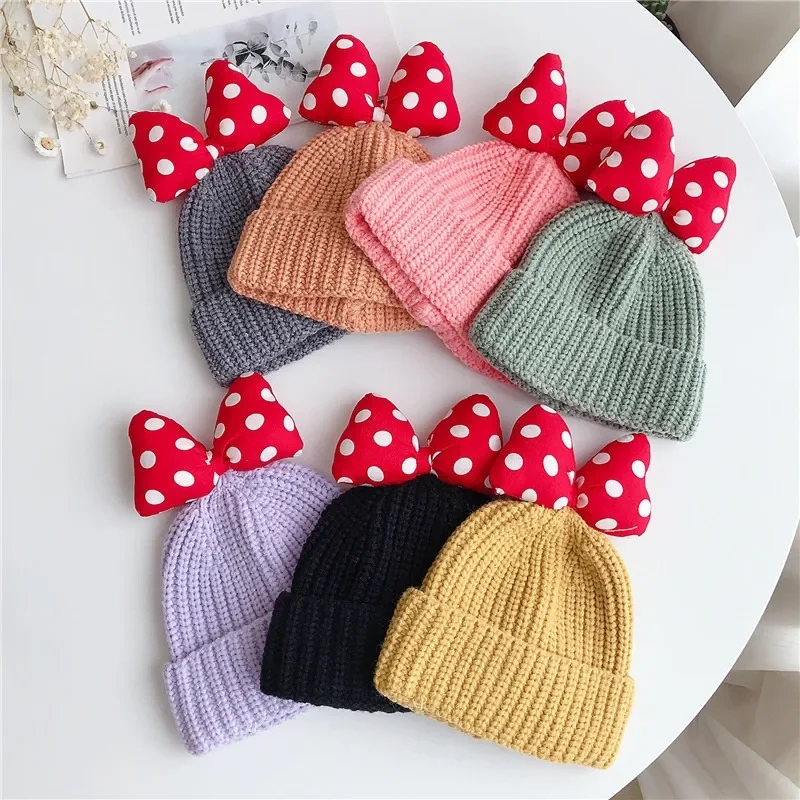 Disney Minnie Mouse Beanies Kids Girls Cartoon Cute Warm Fashion Winter Knitted Cap Anime Kawaii Headwear Children Knitting Hat