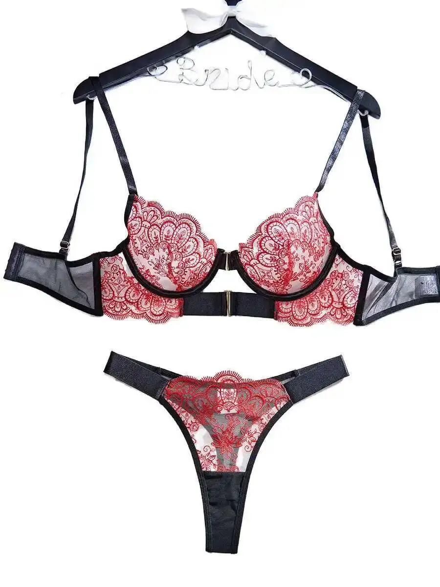 Nowe Modne Haftowane Łączone Siateczkowe Seksowne Kontrastowe Kolorystycznie Prześwitujące Seksowne Bez Pleców Głębokie V Ramiączka Bikini Urocze J29H