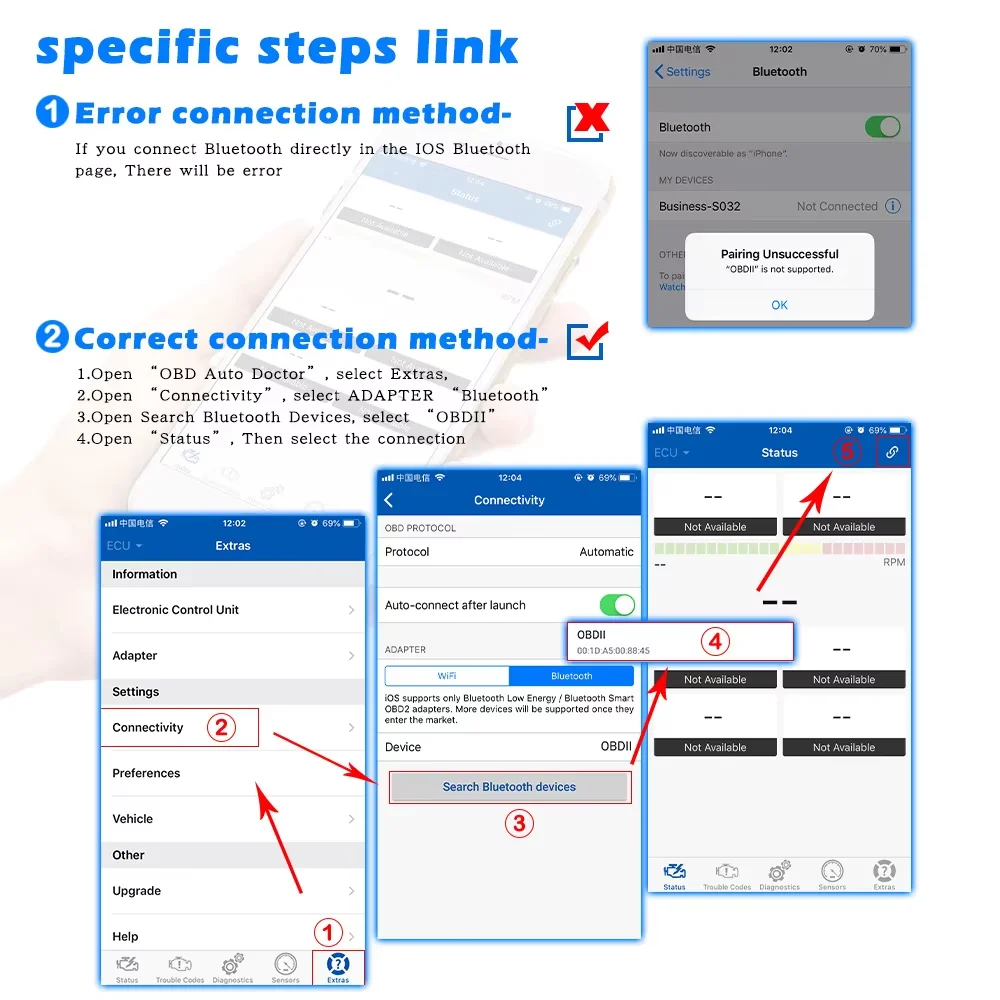 Bluetooth 4.0 OBD 327 V1.5 BLE Car Scanner 9 Protocol ELM Supports Android Apple OBD 2 16 Pin Connector  OBD II Male