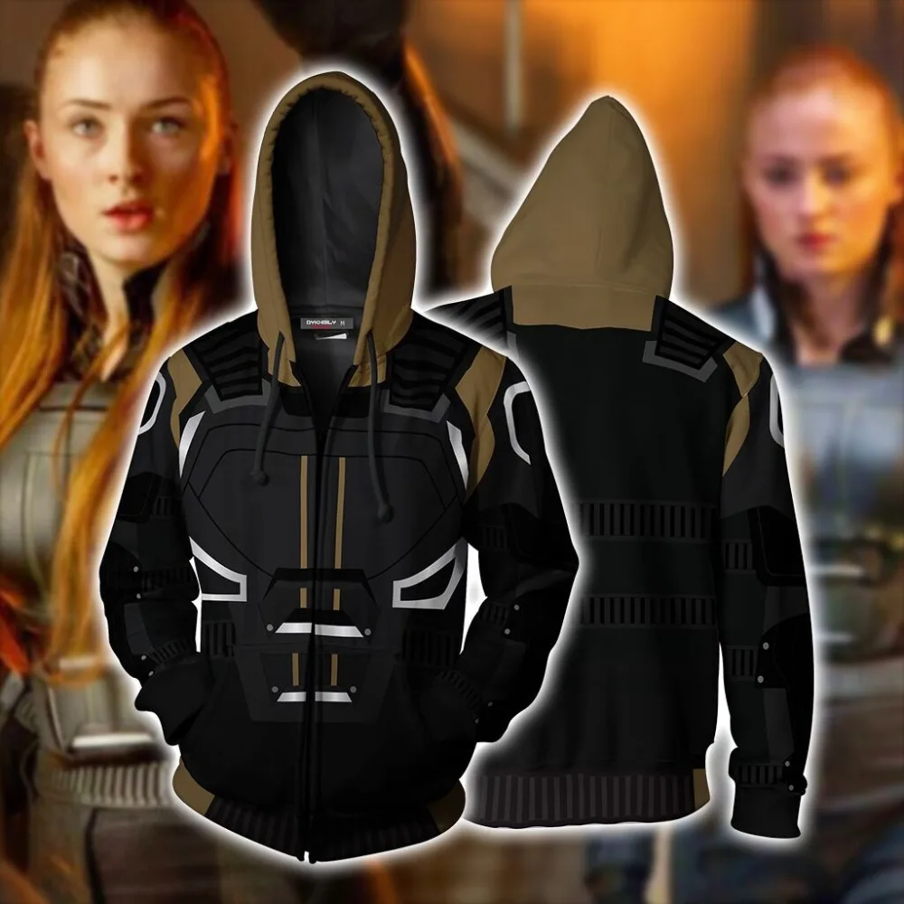 2019 X-Men: Dark Phoenix Marvel Girl Cosplay Costume X-Men Hoodies jacket Cosplay 3D Printing zipper Sweatshirts man and lady