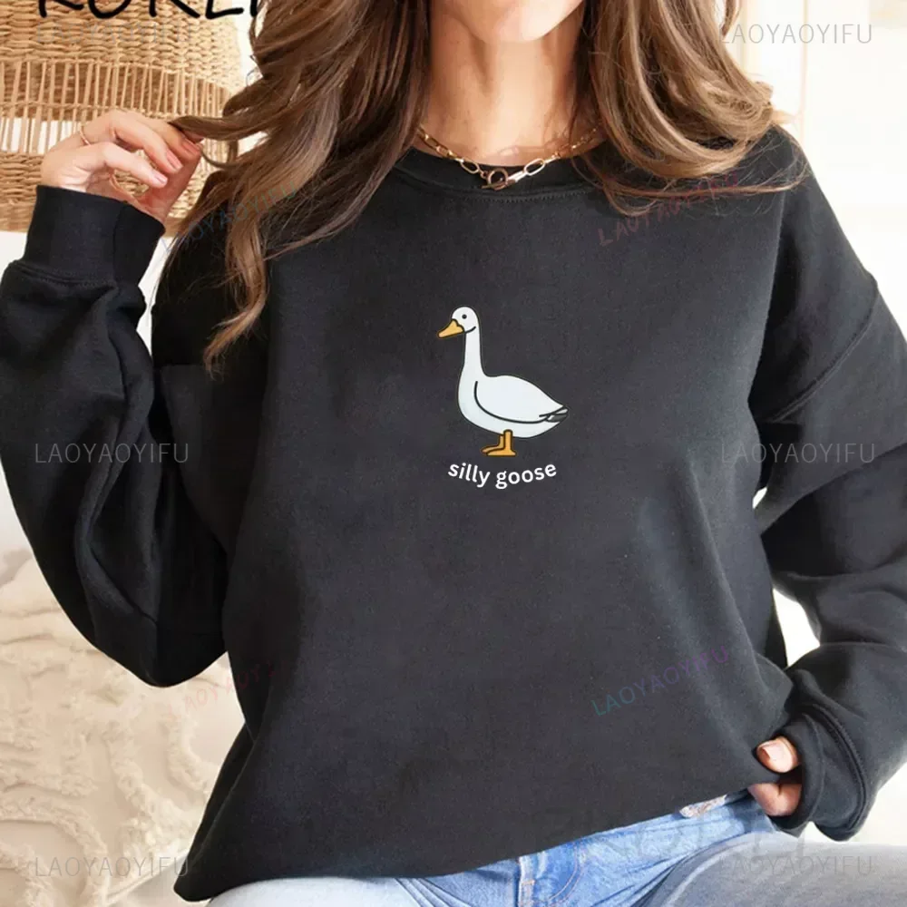 Kawaii Silly Goose Sweatshirt Youth Crewneck Sweatshirts Goose Pullover Funny Unisex Sweater Long Sleeve Hoodie Tops Clothe