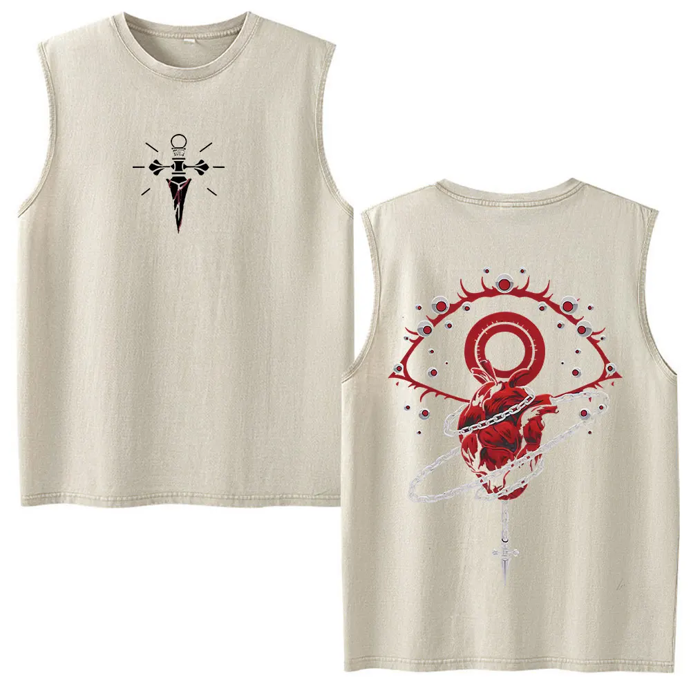 Anime Hunter X Hunter Kurapika Phantom Troupe Acid Vintage Washed Vest T Shirt Men Women Fashion Sleeveless Tank Tops Tee Shirts
