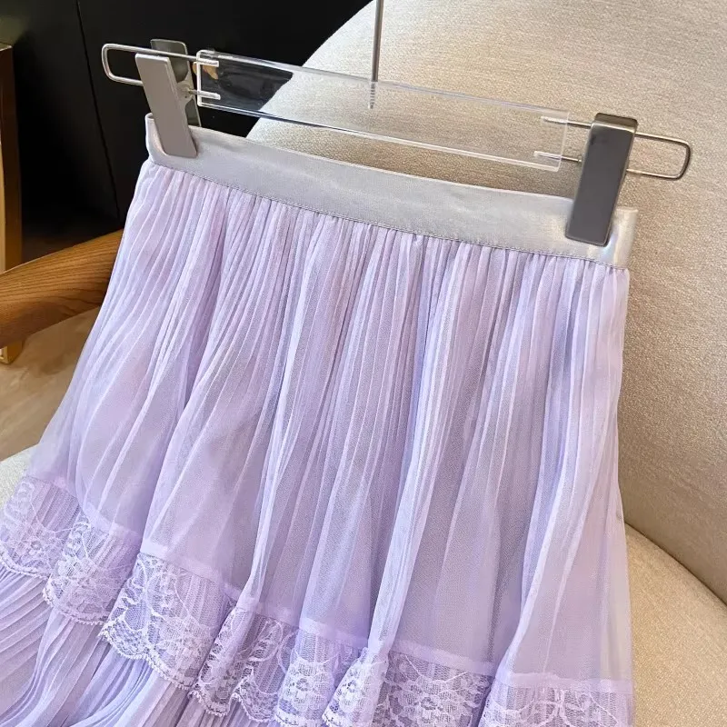 Retro Süßer Weißer Langer Rock für Damen, Lässiger Lockerer Rock mit Hoher Taille, Eleganter Vintage-Rock mit Spitzenbesatz, Koreanischer Sommer-Langrock – Detail 29