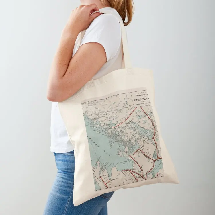 

Vintage Map of Georgian Bay and Muskoka Lakes Tote Bag personalized tote Cloth bag shopping bag logo reusable shopping