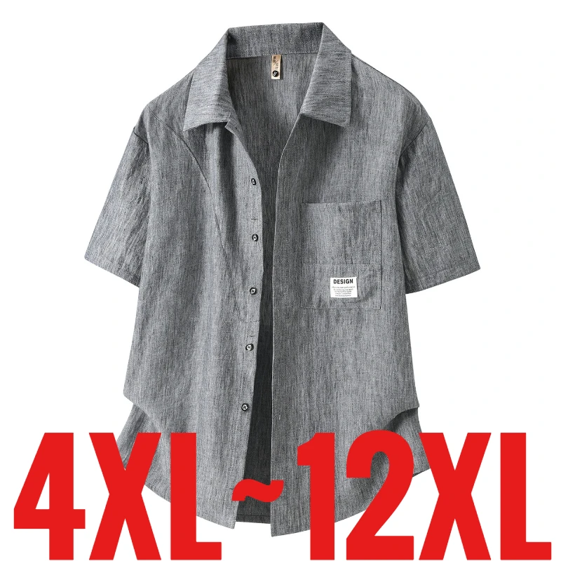 

Extra Big Size 12XL Men's Casual Shirts Short Sleeve Oversized Tops Male Imitation Linen Plus Loose Fit Trend Old Money 9XL 10XL