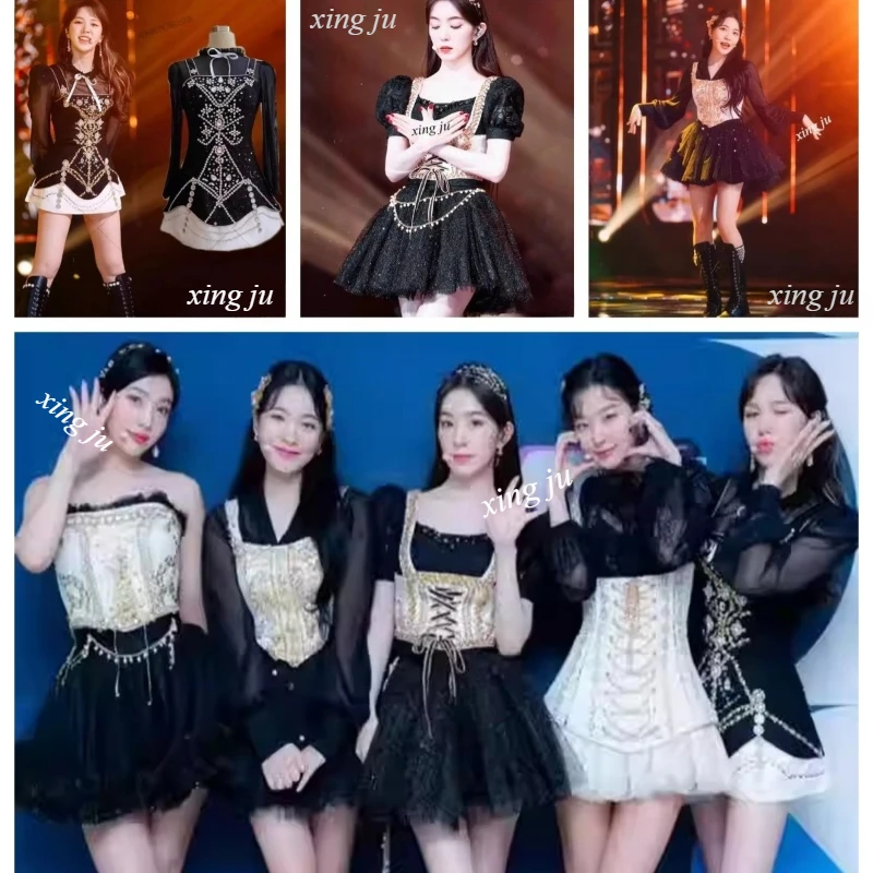 Xing Ju Kpop Women Sexy Princess Party Lace-up Dress Group Concert Jazz Performance Dance Outfits Korean Singer Stage Costumes