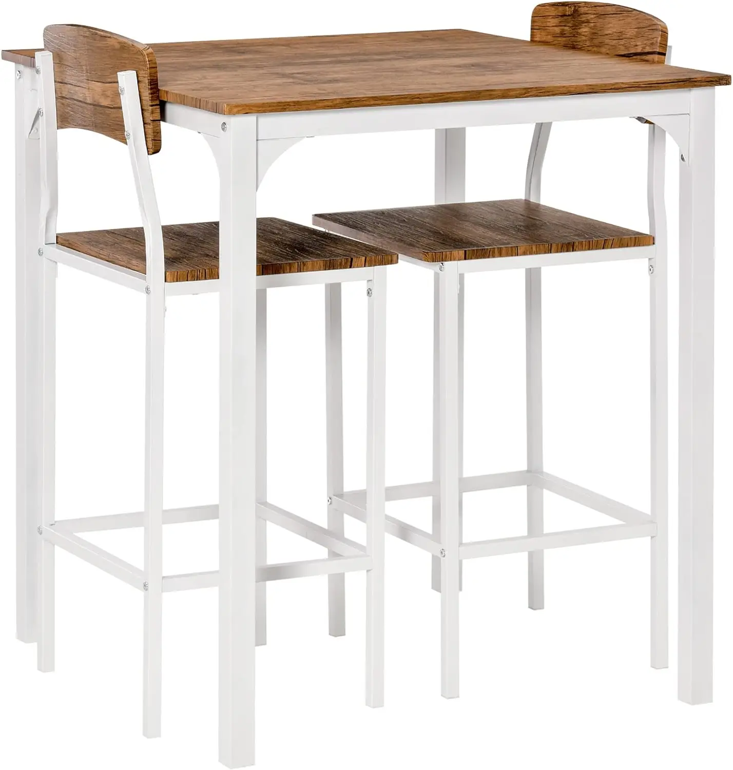 

3-Piece Counter Height Bar Table Set with Space-Saving Design, Industrial Dining for 2 in Walnut and White