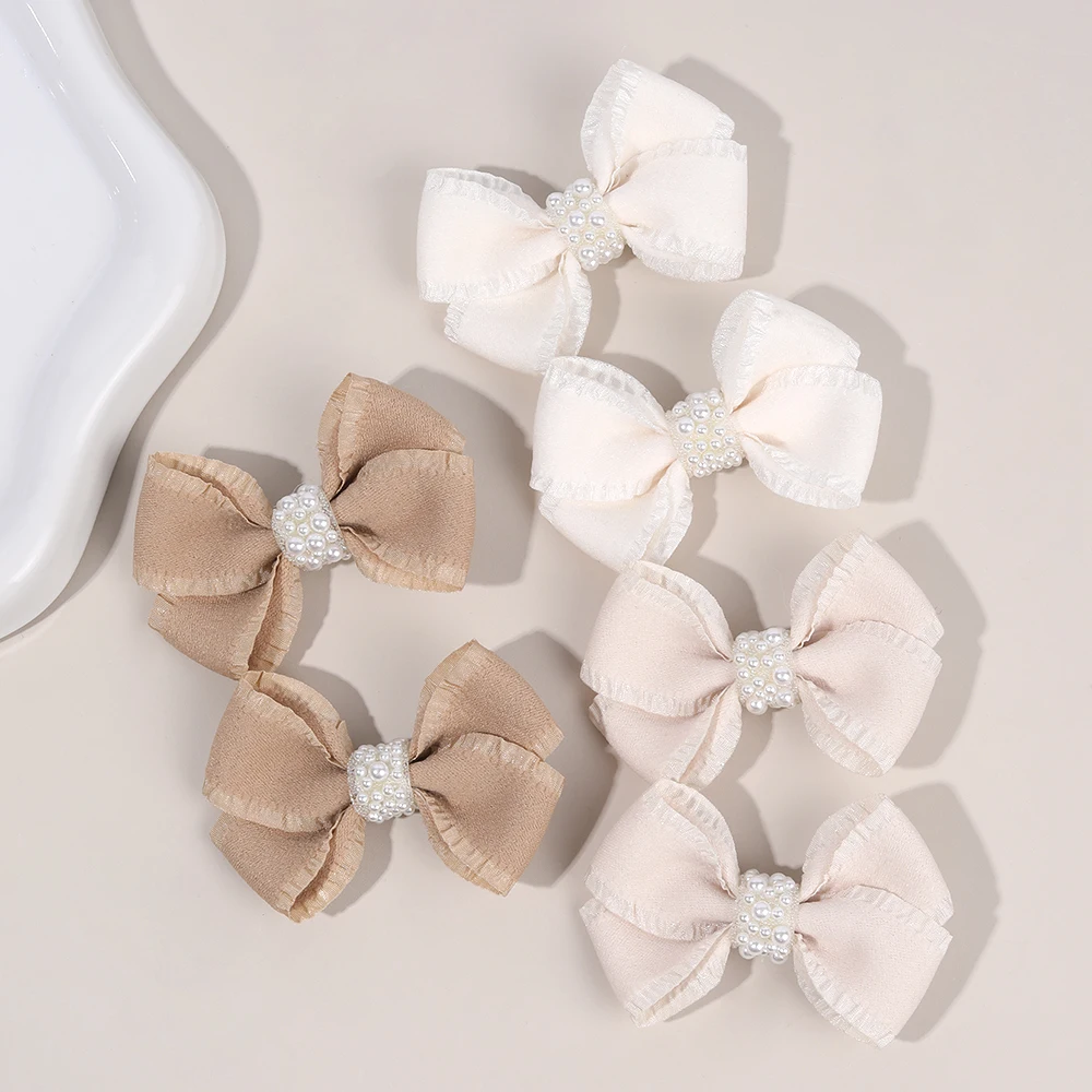 Pinzas para el cabello plisadas a la moda, horquillas con perlas dulces, pasador de Color claro para niñas y niños, accesorios de tocado coreano, 2 uds.