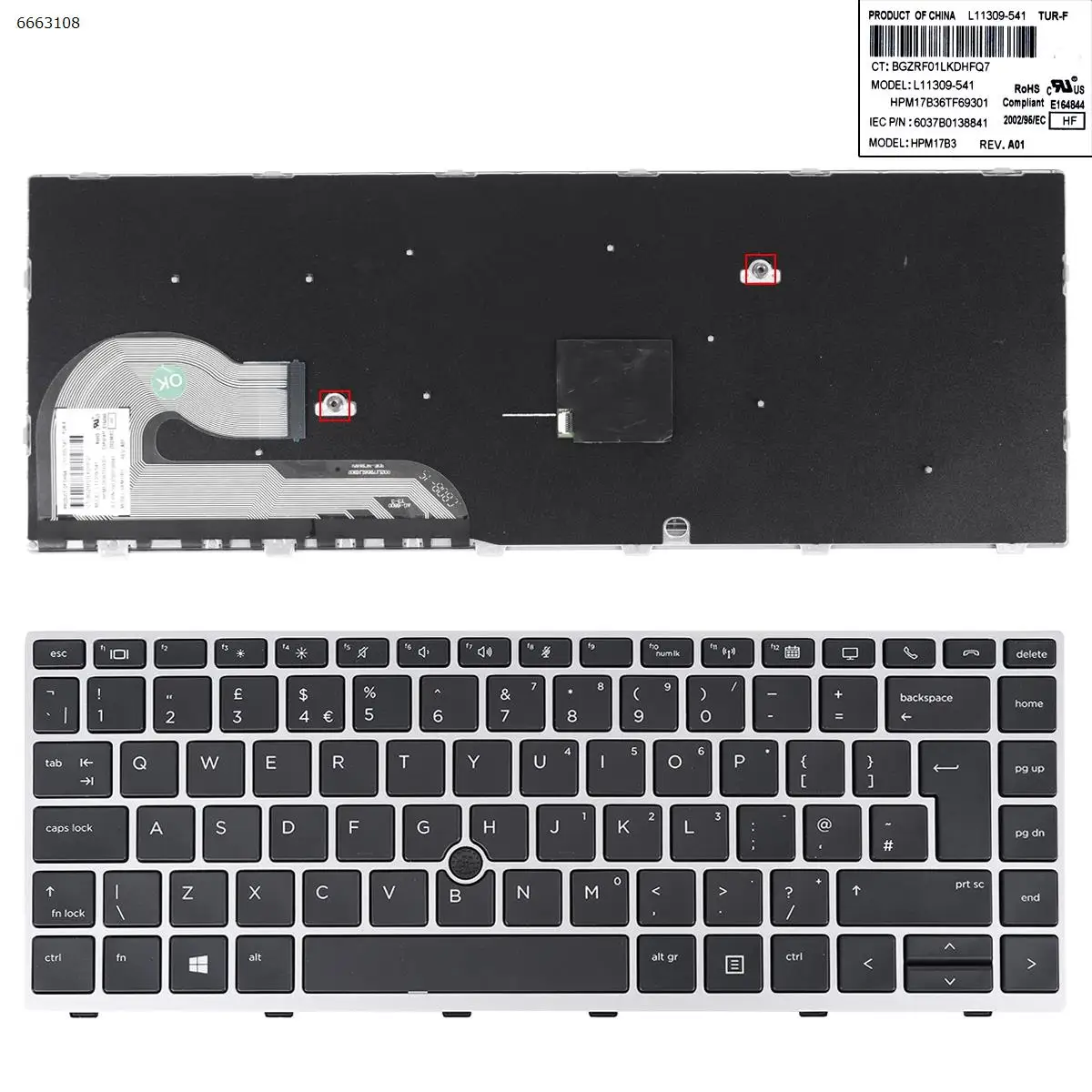 UK Laptop Keyboard for HP EliteBook 840 G5 846 G5 840 G6 Silver Frame Black