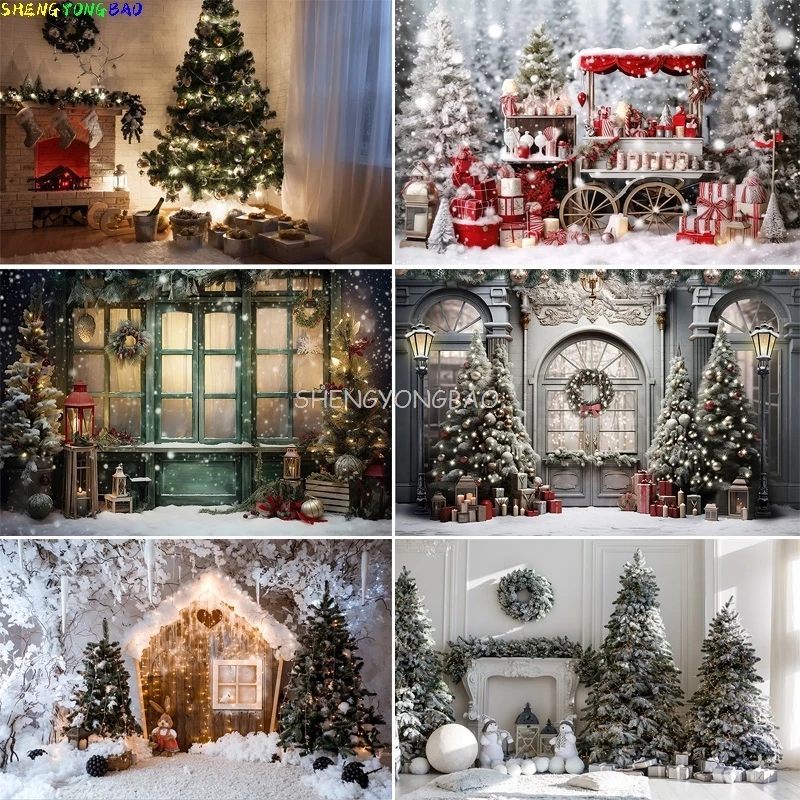 

Christmas Day Pine Tree Gift Photography Backdrop Props Xmas Eve Party Decor Living Room Window Family New Year Background VC-04
