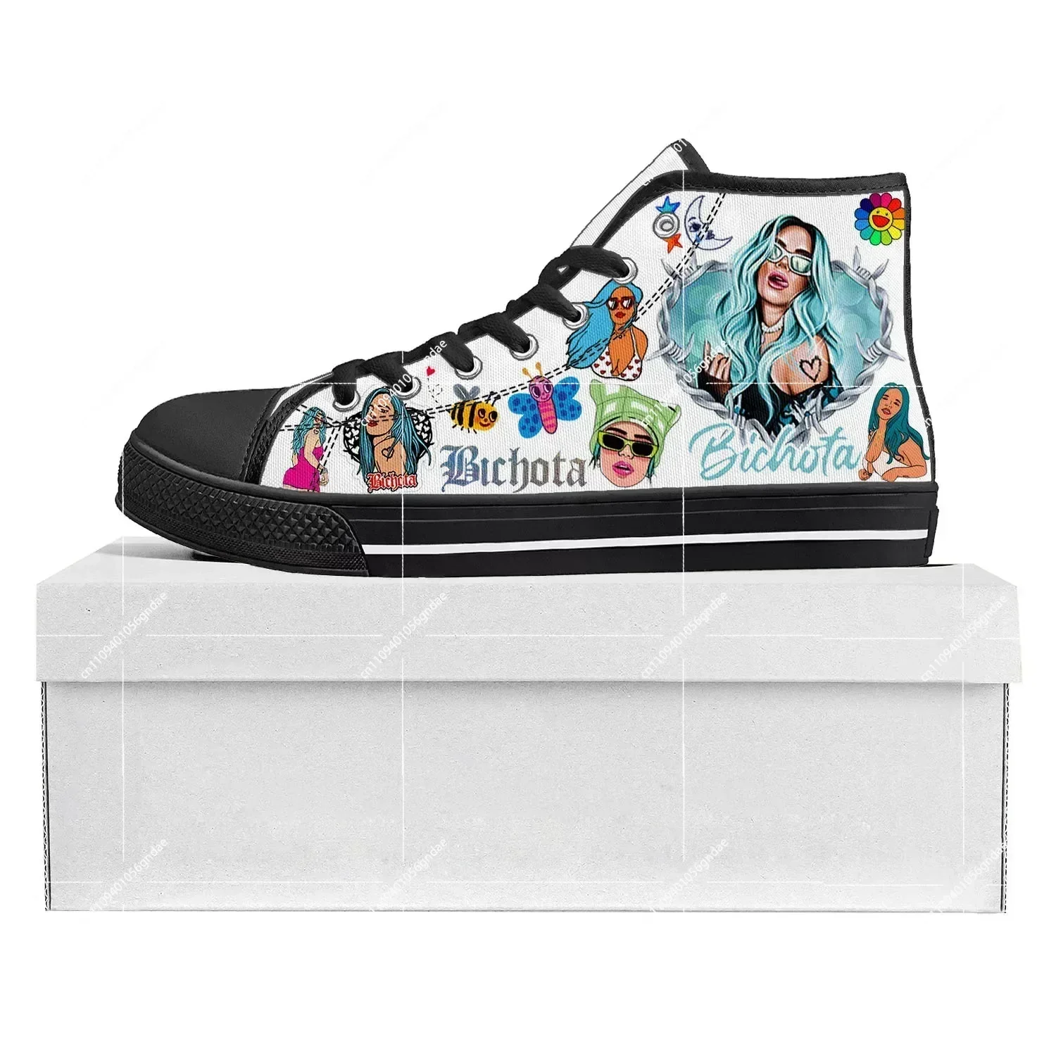 

Karol G Bichota High Top High Quality Sneakers Mens Womens Teenager Canvas Sneaker Casual Couple Shoes Custom Made Shoe Black